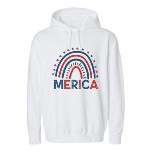 Merica July 4th American Flag Distressed Usa Rainbow Great Gift Garment-Dyed Fleece Hoodie