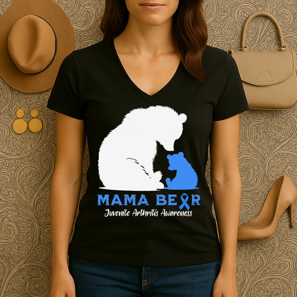 Mama-Bear Juvenile Arthritis Awareness Women's V-Neck T-Shirt