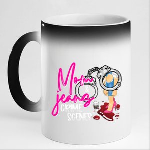 Mom Jeans And Crime Scenes True Crime Shows Junkie Gift 11oz Black Color Changing Mug