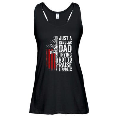 Mens Just A Regular Dad Trying Not To Raise Liberals Ladies Essential Flowy Tank