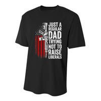 Mens Just A Regular Dad Trying Not To Raise Liberals Youth Performance Sprint T-Shirt