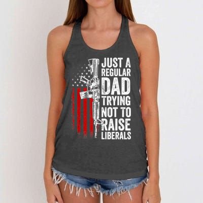 Mens Just A Regular Dad Trying Not To Raise Liberals Women's Knotted Racerback Tank