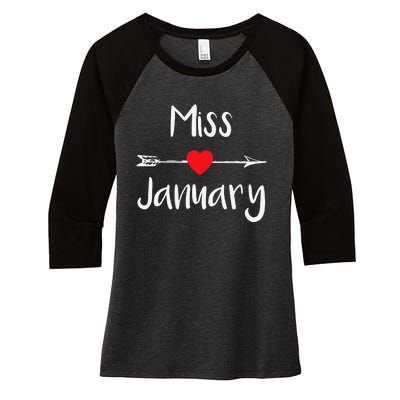 Miss January Birthday Month Celebration Women's Tri-Blend 3/4-Sleeve Raglan Shirt