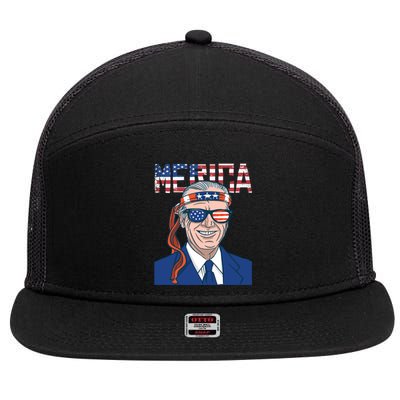 Merica Joe Biden 4th Of July Patriotic American Bandana Meaningful Gift 7 Panel Mesh Trucker Snapback Hat