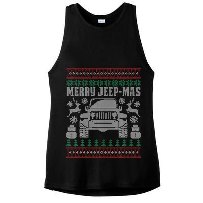 merry jeepmas buffalo plaid christmas xmas Ladies PosiCharge Tri-Blend Wicking Tank
