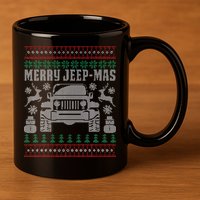merry jeepmas buffalo plaid christmas xmas 11oz C Handle Ceramic Mug