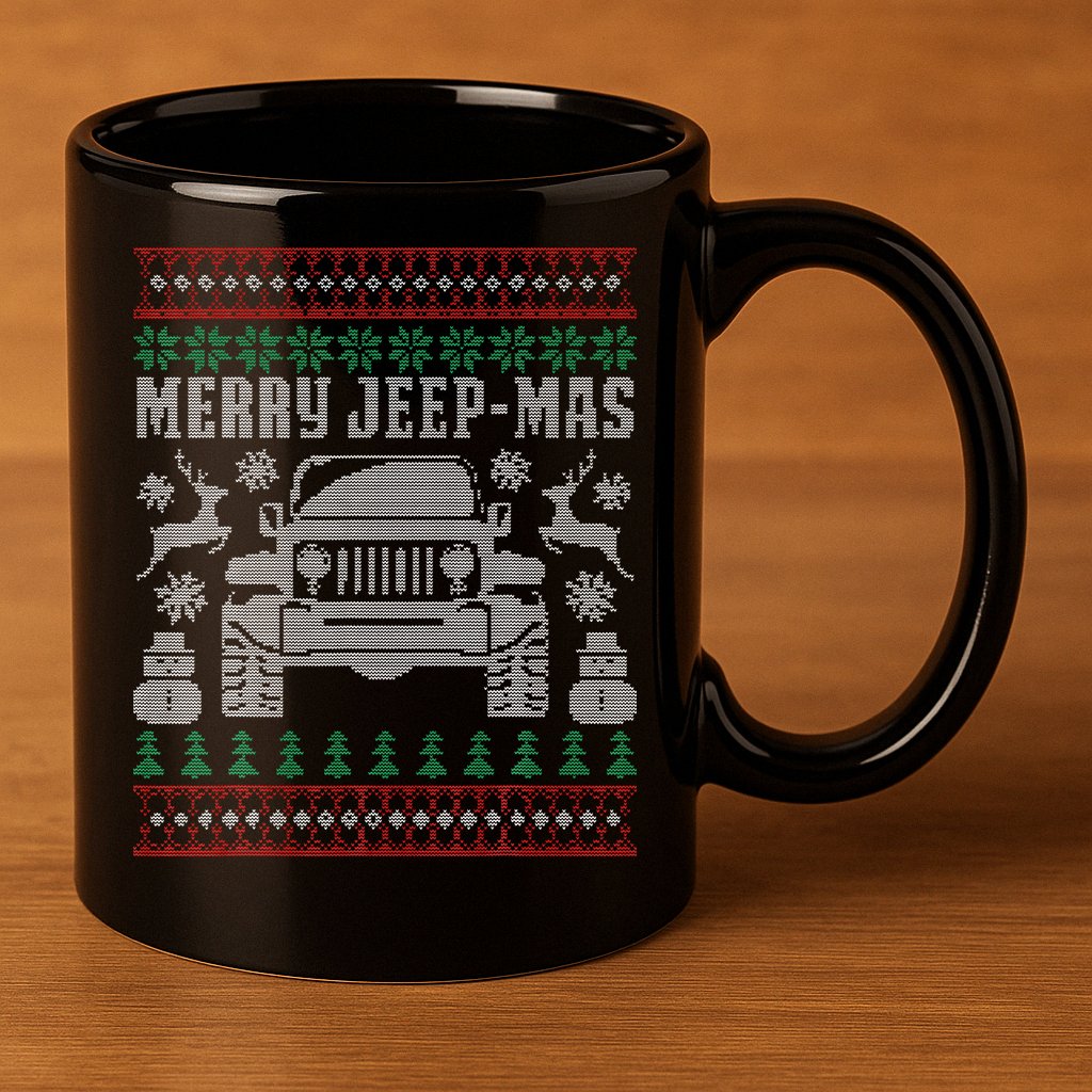 merry jeepmas buffalo plaid christmas xmas 11oz C Handle Ceramic Mug