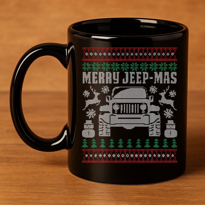 merry jeepmas buffalo plaid christmas xmas 11oz C Handle Ceramic Mug