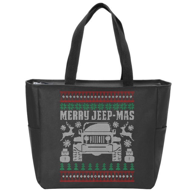 merry jeepmas buffalo plaid christmas xmas Zip Tote Bag