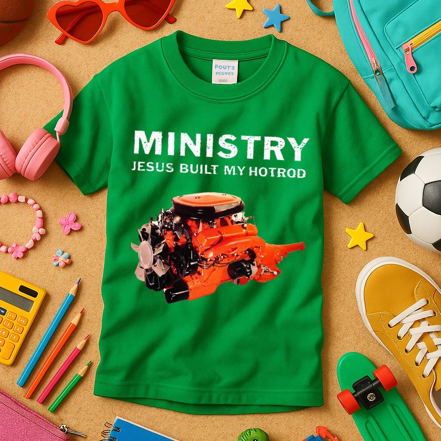 Ministry Jesus Built My Hotrod Kids T-Shirt