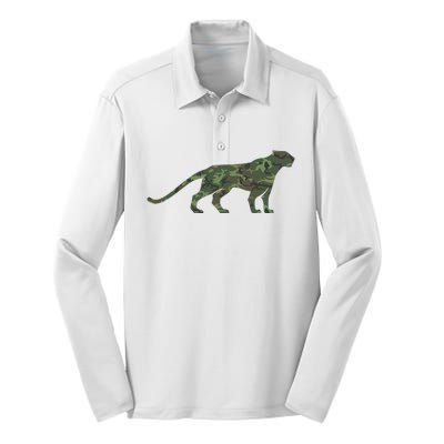 Military Jaguar Camo Print Us Panther Veteran Silk Touch Performance Long Sleeve Polo