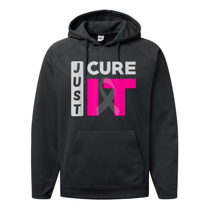 Motivation Just Cure It Ribbon Breast Cancer Awareness Performance Fleece Hoodie