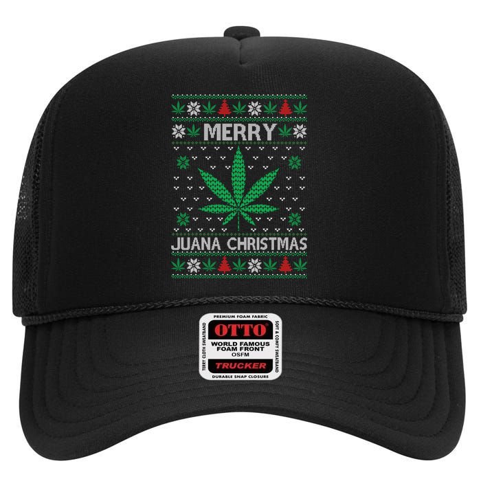 Merry Juana Christmas Ugly Christmas Sweater High Crown Mesh Back Trucker Hat