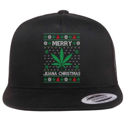 Merry Juana Christmas Ugly Christmas Sweater Flat Bill Trucker Hat