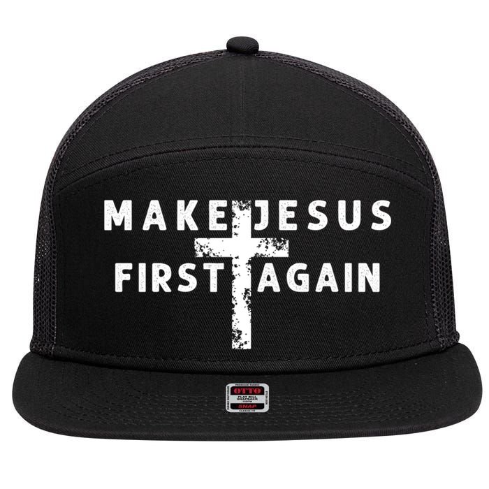 Make Jesus First Again 7 Panel Mesh Trucker Snapback Hat