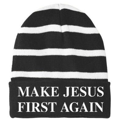 Make Jesus First Again Striped Beanie with Solid Band