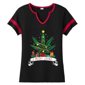 Merry Juana Funny Holiday Christmas Marijuana Weed Stoner Ladies Halftime Notch Neck Tee