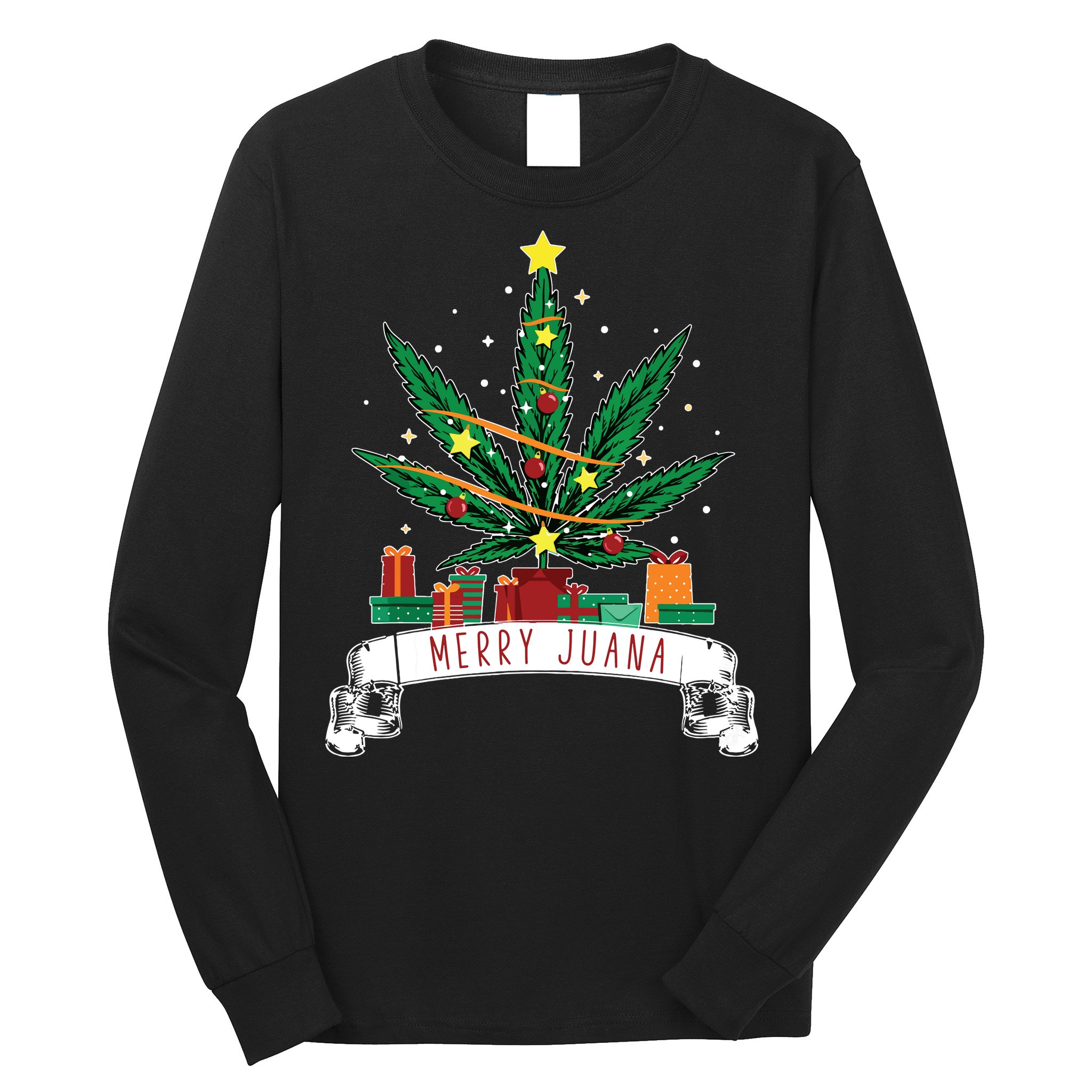 Merry Juana Funny Holiday Christmas Marijuana Weed Stoner Long Sleeve Shirt