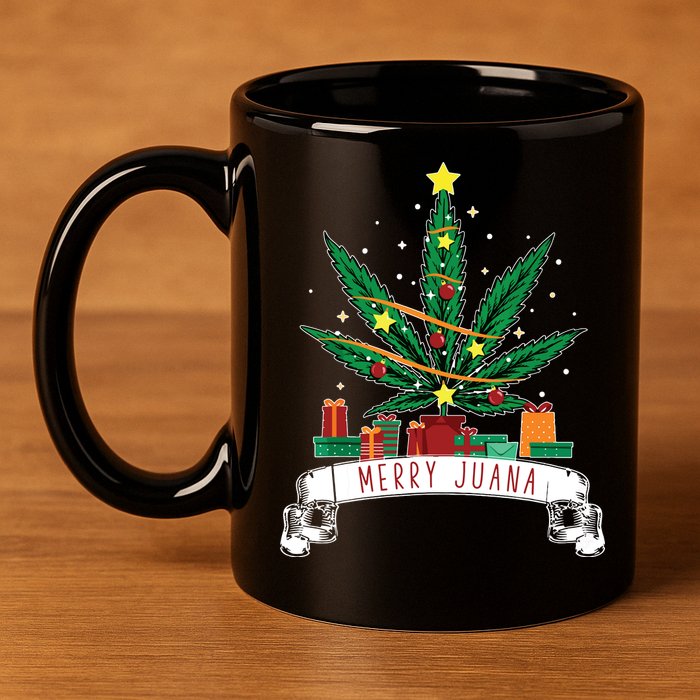 Merry Juana Funny Holiday Christmas Marijuana Weed Stoner 11oz C Handle Ceramic Mug