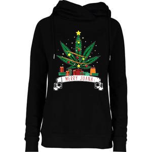 Merry Juana Funny Holiday Christmas Marijuana Weed Stoner Womens Funnel Neck Pullover Hood