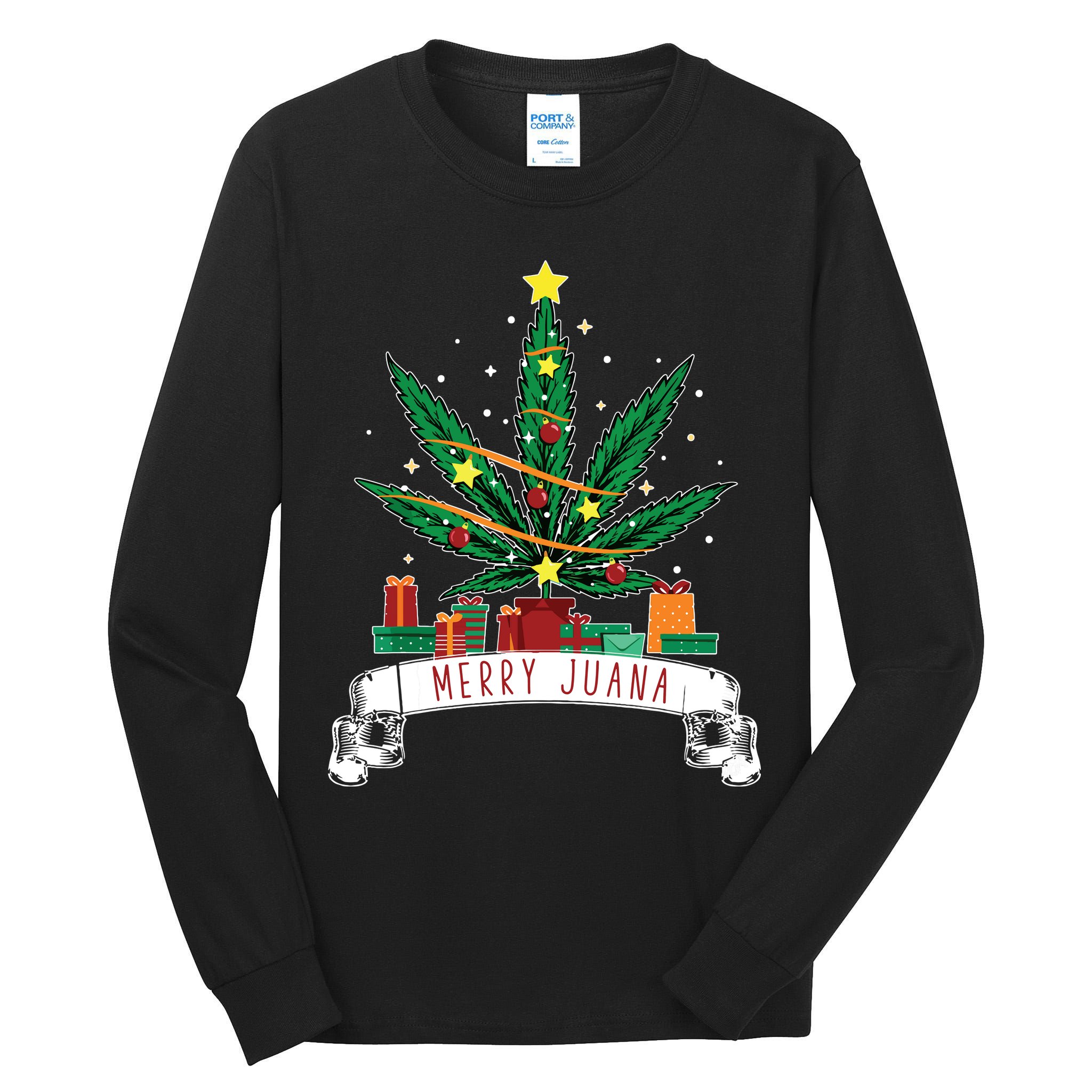 Merry Juana Funny Holiday Christmas Marijuana Weed Stoner Tall Long Sleeve T-Shirt