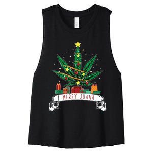 Merry Juana Funny Holiday Christmas Marijuana Weed Stoner Women's Racerback Cropped Tank