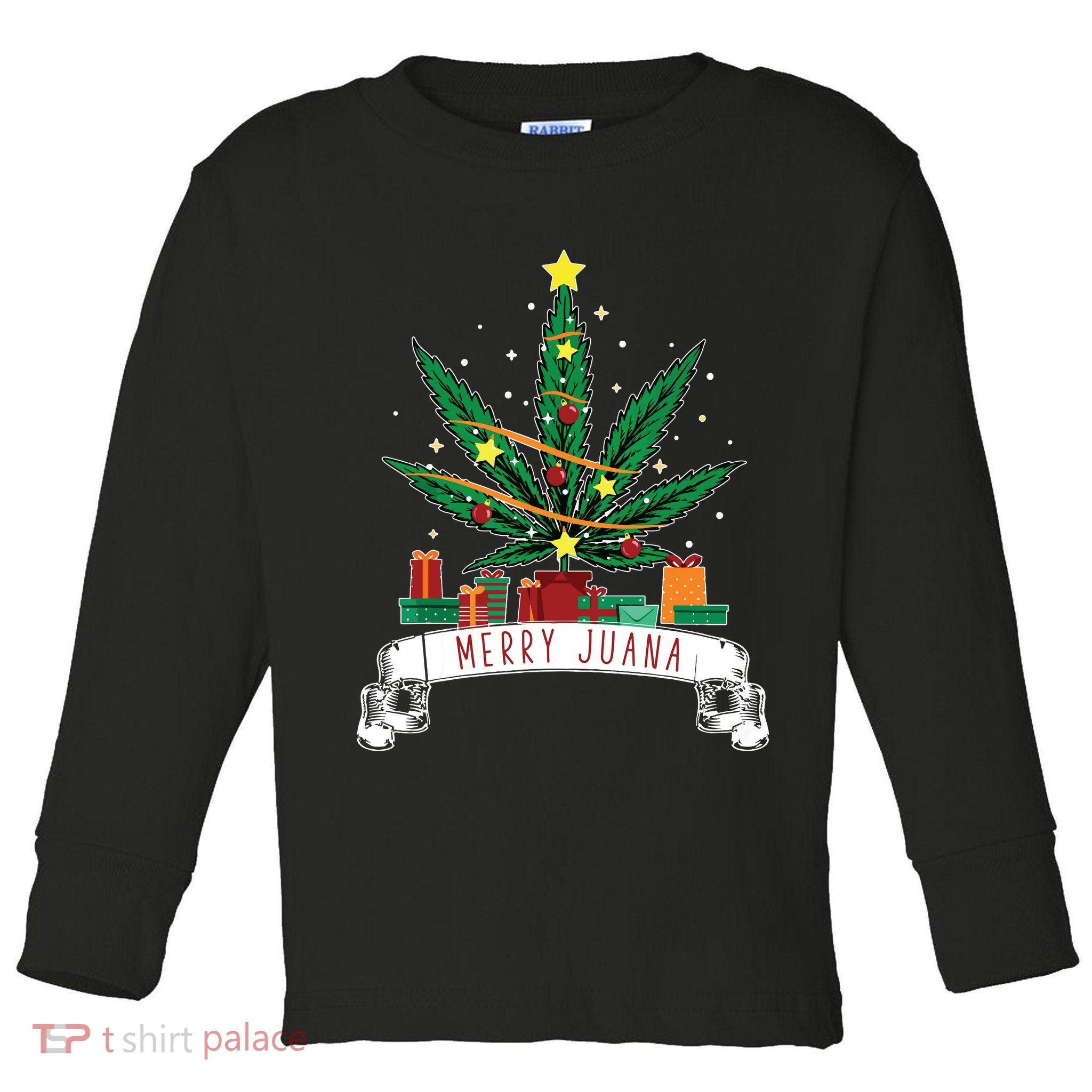 Merry Juana Funny Holiday Christmas Marijuana Weed Stoner Toddler Long Sleeve Shirt