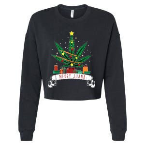 Merry Juana Funny Holiday Christmas Marijuana Weed Stoner Cropped Pullover Crew