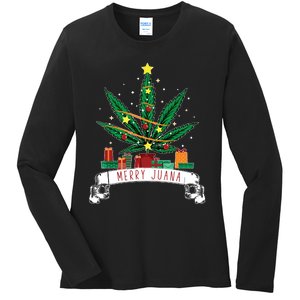 Merry Juana Funny Holiday Christmas Marijuana Weed Stoner Ladies Long Sleeve Shirt