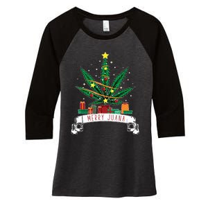 Merry Juana Funny Holiday Christmas Marijuana Weed Stoner Women's Tri-Blend 3/4-Sleeve Raglan Shirt