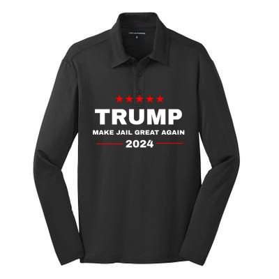 Make Jail Great Again Donald Trump Funny 2024 Election Gift Silk Touch Performance Long Sleeve Polo