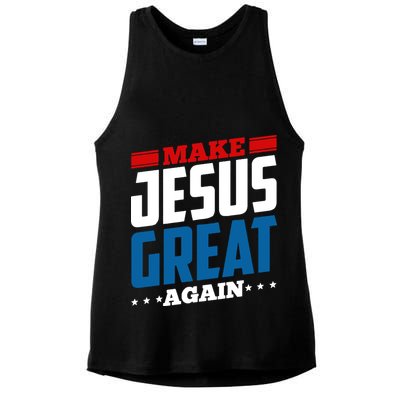 Make Jesus Great Again Red White And Blue Ladies PosiCharge Tri-Blend Wicking Tank