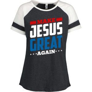 Make Jesus Great Again Red White And Blue Enza Ladies Jersey Colorblock Tee