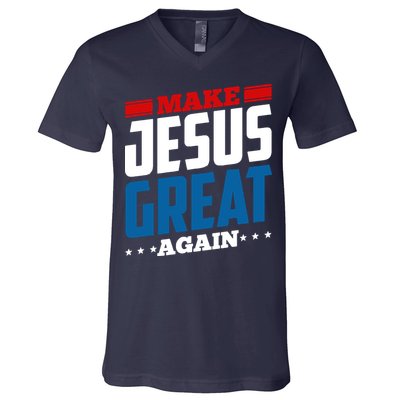 Make Jesus Great Again Red White And Blue V-Neck T-Shirt