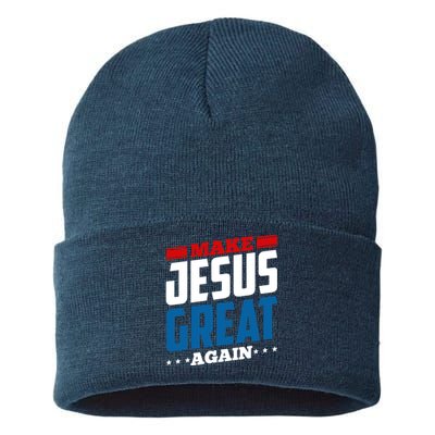 Make Jesus Great Again Red White And Blue Sustainable Knit Beanie