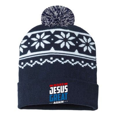 Make Jesus Great Again Red White And Blue USA-Made Snowflake Beanie