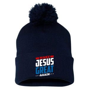 Make Jesus Great Again Red White And Blue Pom Pom 12in Knit Beanie