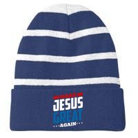 Make Jesus Great Again Red White And Blue Striped Beanie with Solid Band