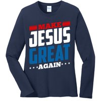 Make Jesus Great Again Red White And Blue Ladies Long Sleeve Shirt