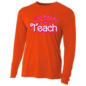 My Job Is Teach Funny Pink Retro Female Teacher Life Cooling Performance Long Sleeve Crew