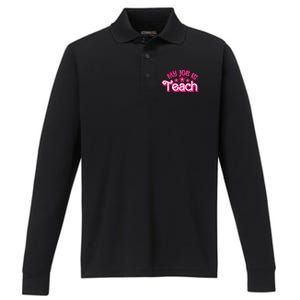 My Job Is Teach Funny Pink Retro Female Teacher Life Performance Long Sleeve Polo