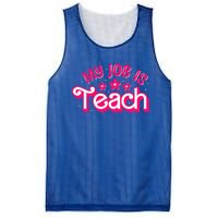 My Job Is Teach Funny Pink Retro Female Teacher Life Mesh Reversible Basketball Jersey Tank