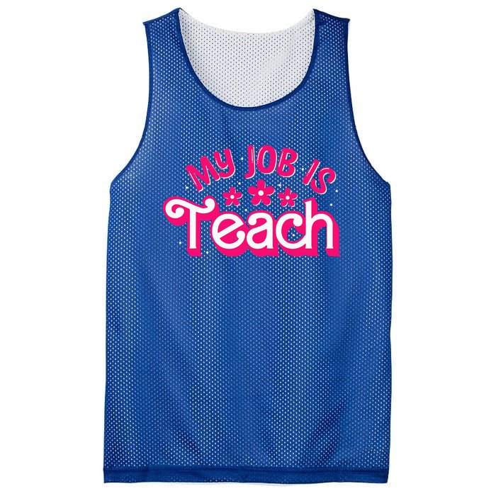 My Job Is Teach Funny Pink Retro Female Teacher Life Mesh Reversible Basketball Jersey Tank