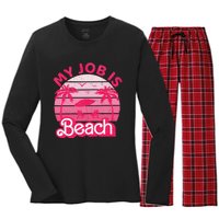 My Job Is Beach Retro Vintage Funny Gift Beach Jobs Women's Long Sleeve Flannel Pajama Set 