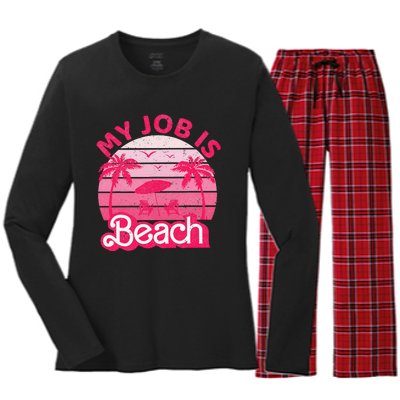 My Job Is Beach Retro Vintage Funny Gift Beach Jobs Women's Long Sleeve Flannel Pajama Set 