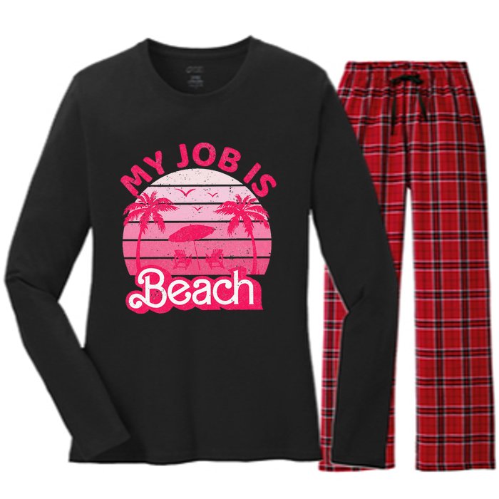 My Job Is Beach Retro Vintage Funny Gift Beach Jobs Women's Long Sleeve Flannel Pajama Set 