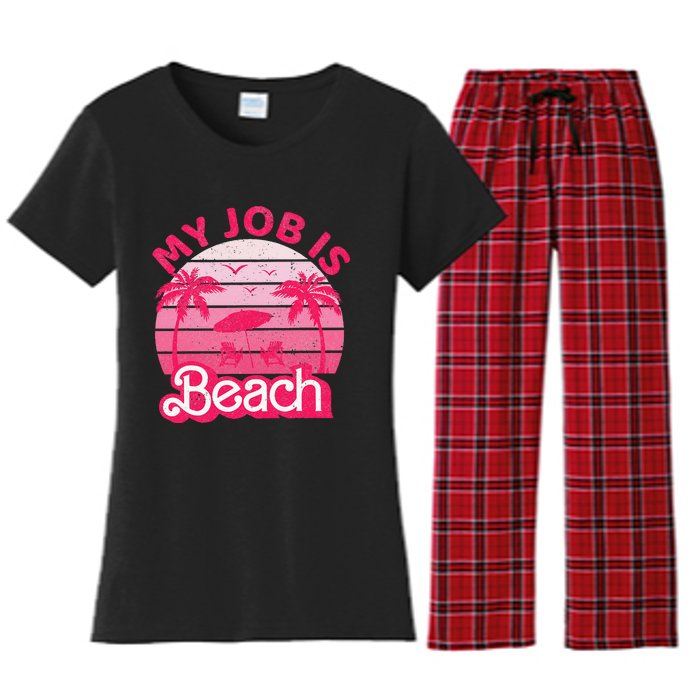 My Job Is Beach Retro Vintage Funny Gift Beach Jobs Women's Flannel Pajama Set