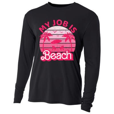 My Job Is Beach Retro Vintage Funny Gift Beach Jobs Cooling Performance Long Sleeve Crew