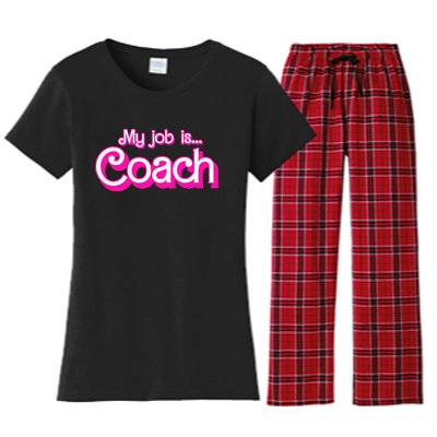 My Job Is Coach Pink Retro Funny Coach Mom Women's Flannel Pajama Set