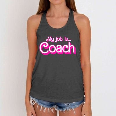 My Job Is Coach Pink Retro Funny Coach Mom Women's Knotted Racerback Tank